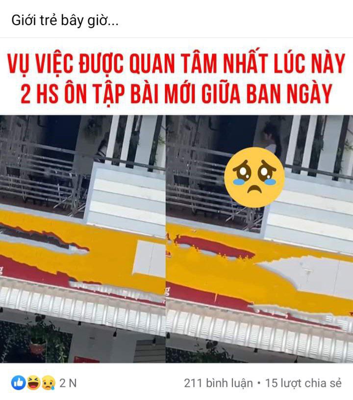 Vụ 2 HS ôn tập bài mới giữa ban công